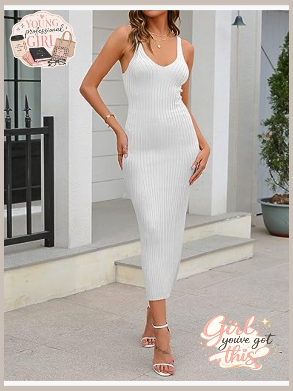 Sleeveless V-Neck Bodycon Midi Dress Ribbed Knit Fitted Sweater Dress for - Picture 3 of 7